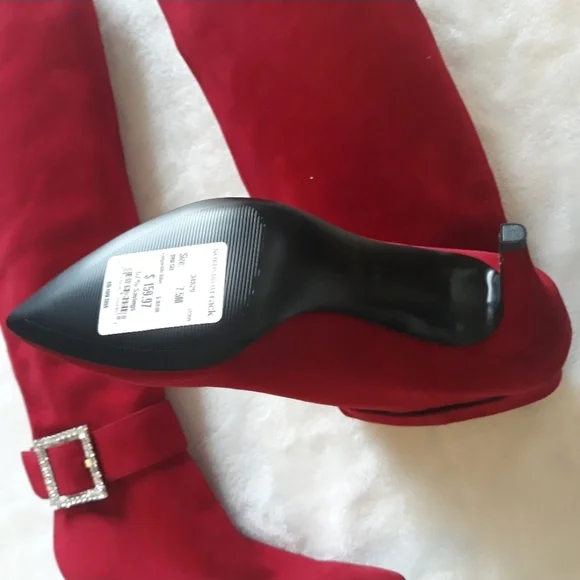 Marc Fisher Red Heeled Boots with Rinestone Buckle Size 7.5 NEW - Picture 4 of 8